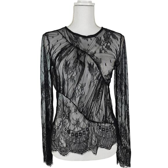 TOPSHOP BLACK LACE LONG-SLEEVE BLOUSE - ELEGANT AND CHIC! - Picture 1 of 7